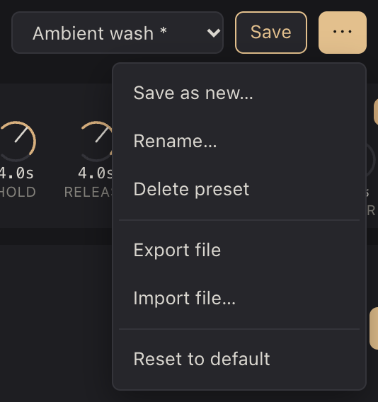 The preset list and the ⋯ menu.